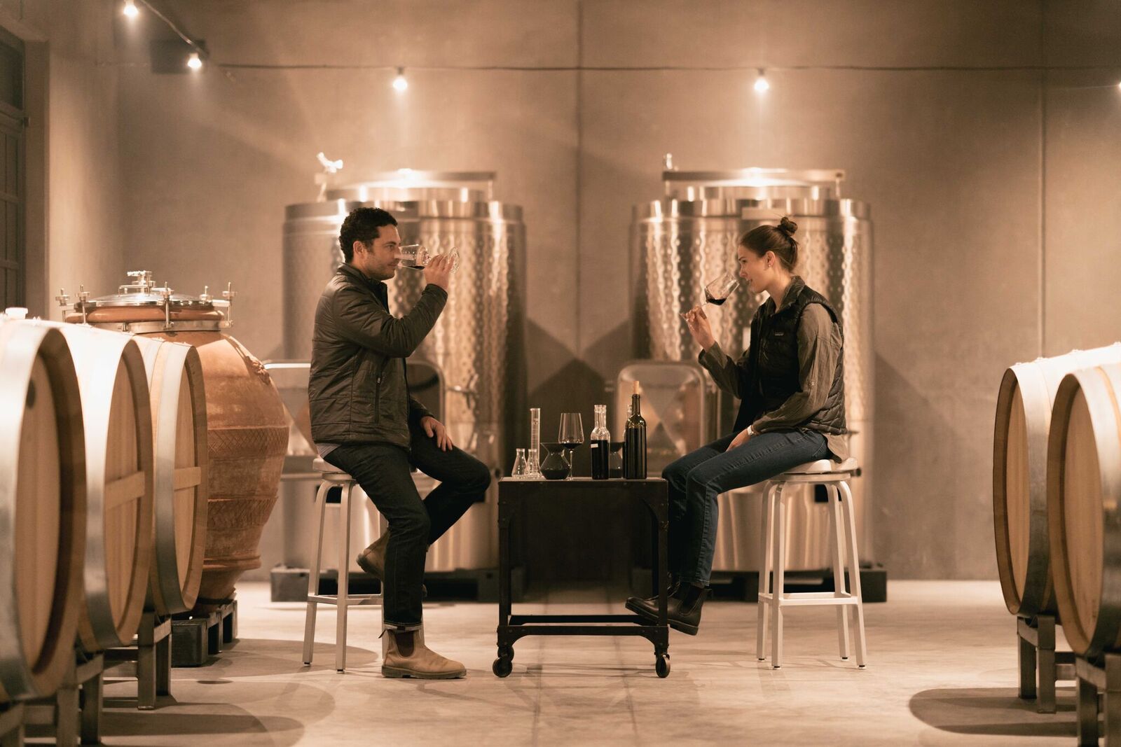 Helianthus Wine - Jason and Jessica in the cellar
